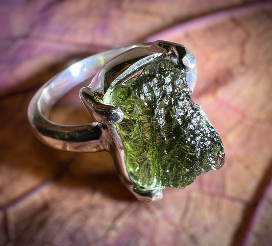 Moldavite Ring, size 6.5 (N)