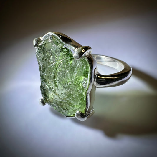 Moldavite silver ring, size 8 - Q.