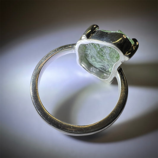 Moldavite silver ring, size 8 - Q.