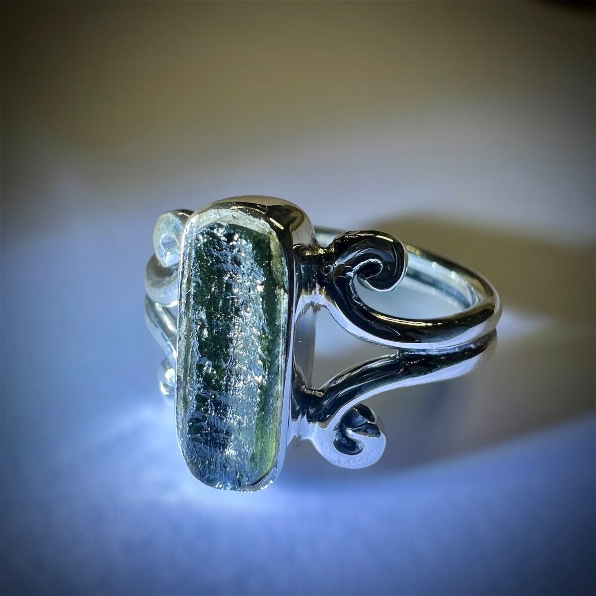 Moldavite silver ring, size 7 - P.