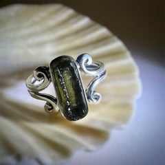 Moldavite silver ring, size 7 - P.