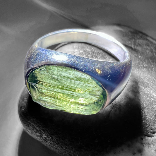 Moldavite Silver Ring (Size 7 - O)