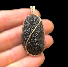 Statement piece Moldavite Pendant in 14k Gold.