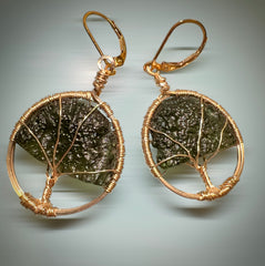 Tree of Tree Moldavite Earrings – 14k Gold