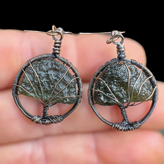 Tree of Life Moldavite Earrings – Antiqued Copper