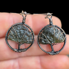 Tree of Life Moldavite Earrings – Antiqued Copper