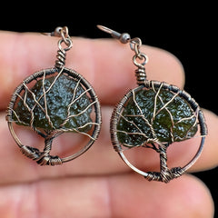 Tree of Life Moldavite Earrings – Antiqued Copper