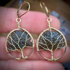 Tree of Tree Moldavite Earrings – 14k Gold