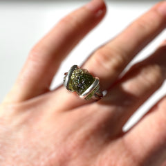 Moldavite Silver Ring (Size 7 - M)