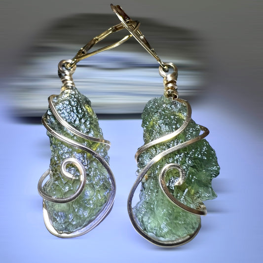 Beautiful Moldavite Earrings 14k Gold Fill
