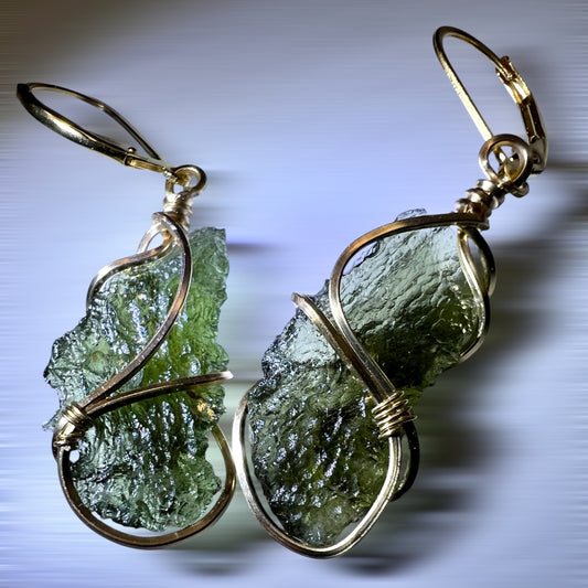Beautiful Moldavite Earrings 14k Gold Fill