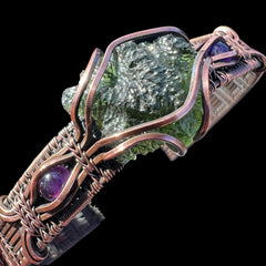 Moldavite & Copper Bracelet - Amethyst Accents