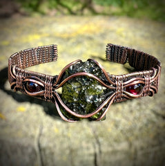 Moldavite & Copper Bracelet - Garnet Accents