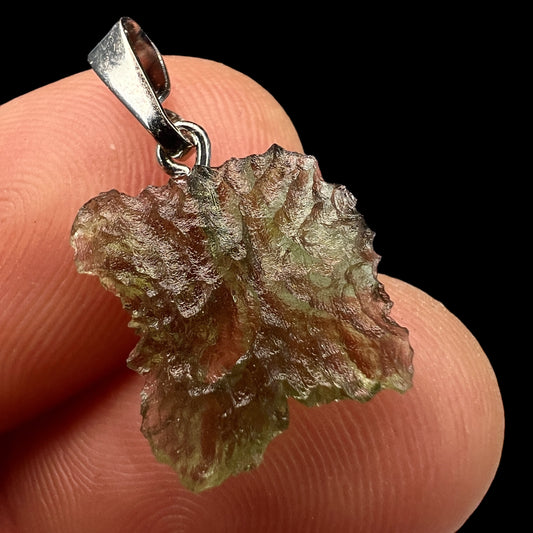0.68 Moldavite Rhodium-Plated Silver Pendant