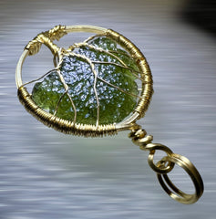 Beautiful Moldavite Tree of Life Pendant in 14k Gold Filled