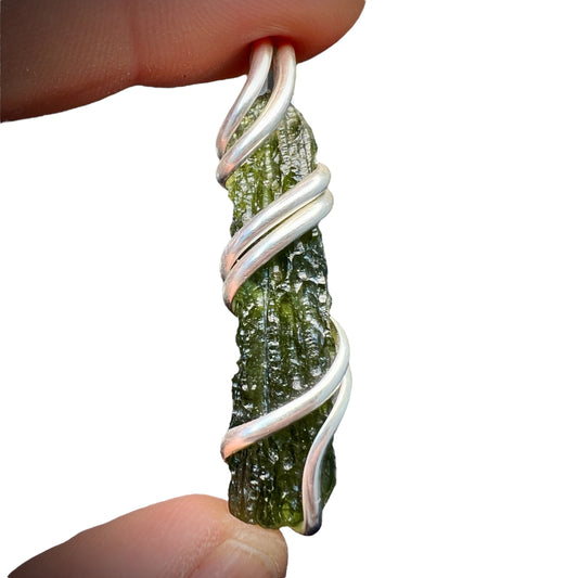 3.38g Moldavite Silver Wrapped Pendant