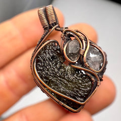 5.45g Double Herkimer, Moldavite Copper Pendant