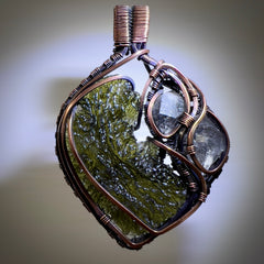 5.45g Double Herkimer, Moldavite Copper Pendant