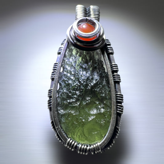 Moldavite & Antiqued Silver Pendant
