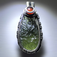 Moldavite & Antiqued Silver Pendant