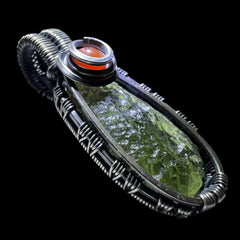 Moldavite & Antiqued Silver Pendant