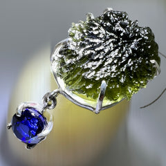 Exquisite Moldavite & Ceylon Sapphire Silver Necklace