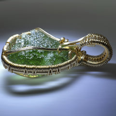 Exquisite petite Moldavite pendant in 14k gold-filled wire wrap