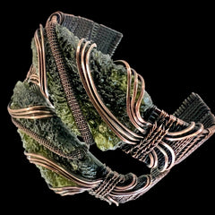Substantial Moldavite Bracelet — Handwoven in Antiqued Copper