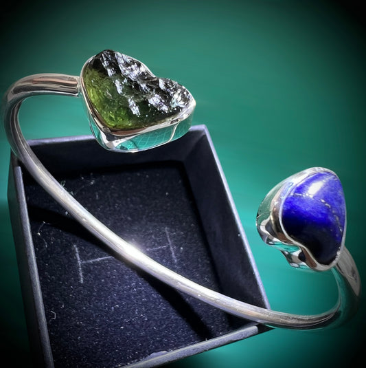 Moldavite & Lapis Lazuli Silver bracelet