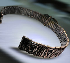 Moldavite Bracelet — Handwoven in Antiqued Copper