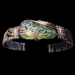 Moldavite Bracelet — Handwoven in Antiqued Copper