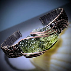 Moldavite Bracelet — Handwoven in Antiqued Copper
