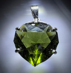 Exquisite Faceted Moldavite Pendant - Heart Cut