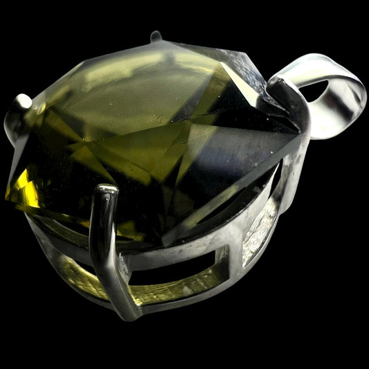 Exquisite Faceted Moldavite Pendant - Hexagon Cut