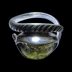 Rope Eye Shaped Moldavite Silver Ring – Size 7 (P)