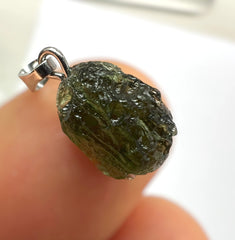 0.78g  Moldavite Rhodium-Plated Silver Pendant