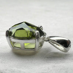 Faceted Triangle Cut Moldavite Silver Pendant, 5.96ct.