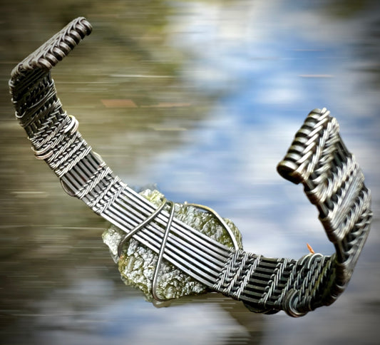 Moldavite/Bloodstone Silver Bracelet.