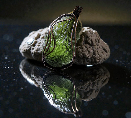 Awe-Inspiring Moldavite Pendant — 16.8 g Chlum Specimen in Antiqued Copper