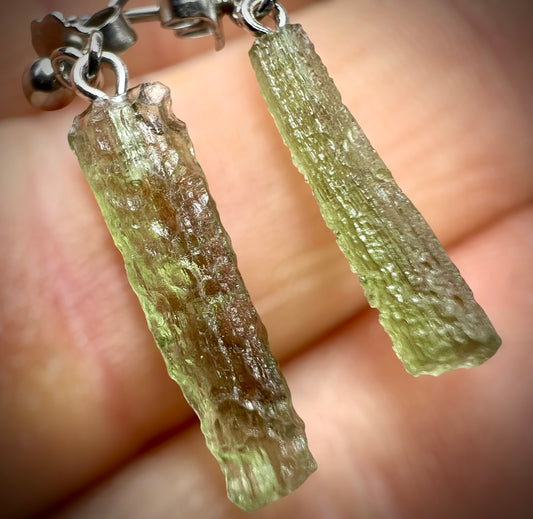 0.96g Moldavite Stainless Steel Stud Earrings