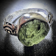 Rounded Bezel Sterling Silver Moldavite Ring -  9.5 (T)