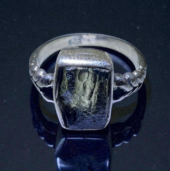 Rectangular Knot Set Sterling Silver Moldavite Ring -  7 (O)