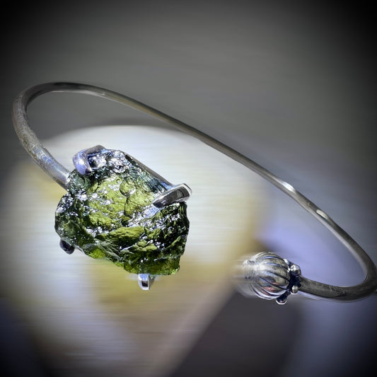 1.2g Cuff Moldavite Silver Bracelet