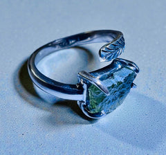 Woven Band Sterling Silver Moldavite Ring - 7.5 (P) Open Size