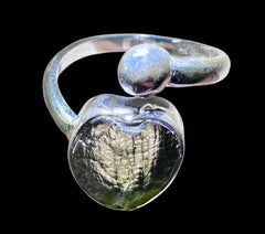 Sterling Silver Moldavite Heart Ring - 8.5/R (open)