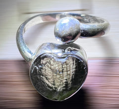 Sterling Silver Moldavite Heart Ring - 8.5/R (open)