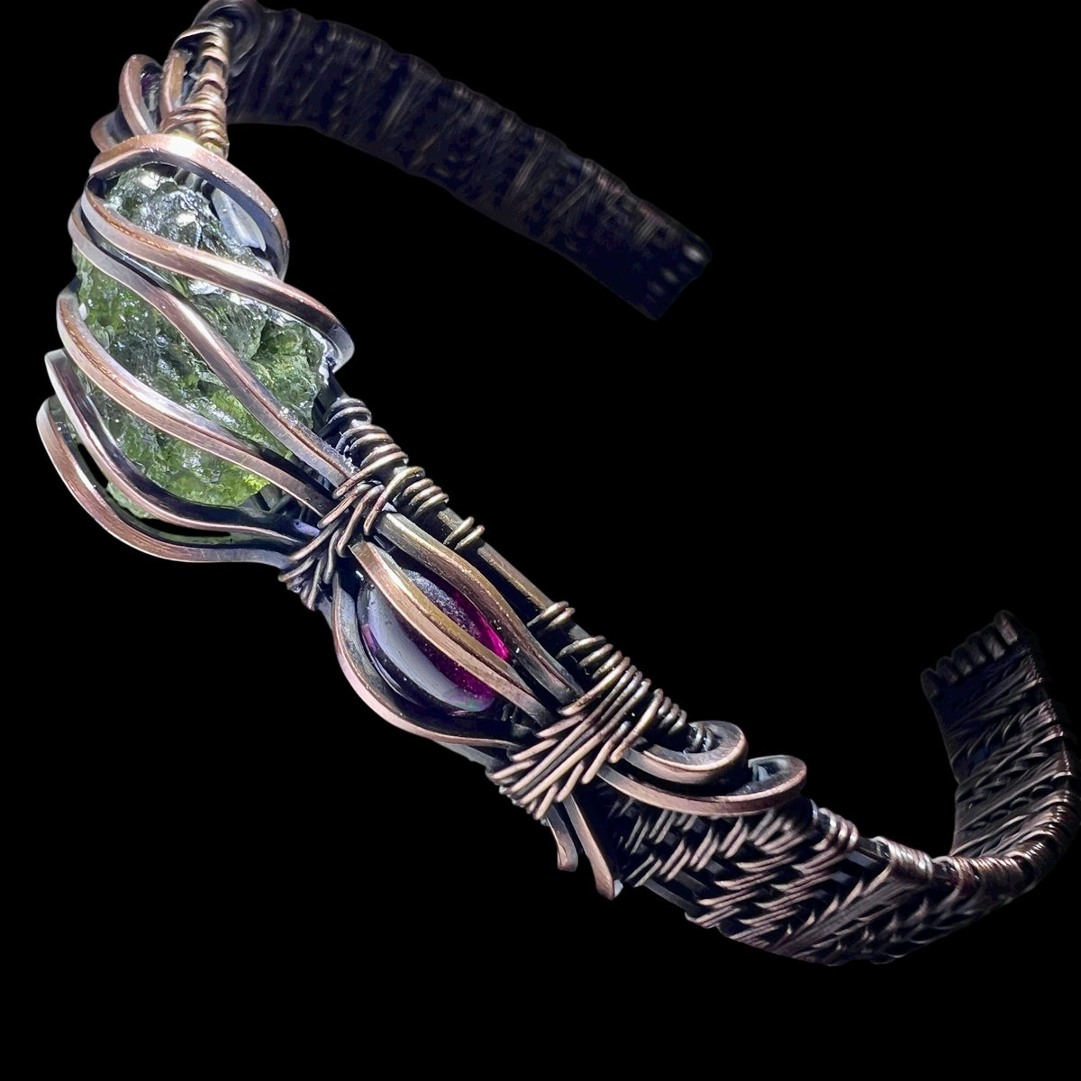 1.3g Moldavite and Copper Bracelet with Tigers Eye Accent Stones