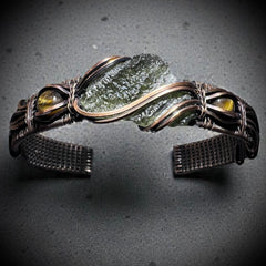 1.3g Moldavite and Copper Bracelet with Tigers Eye Accent Stones