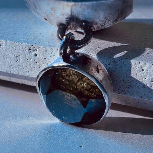 Bezel set Faceted Moldavite & Obsidian Silver Pendant