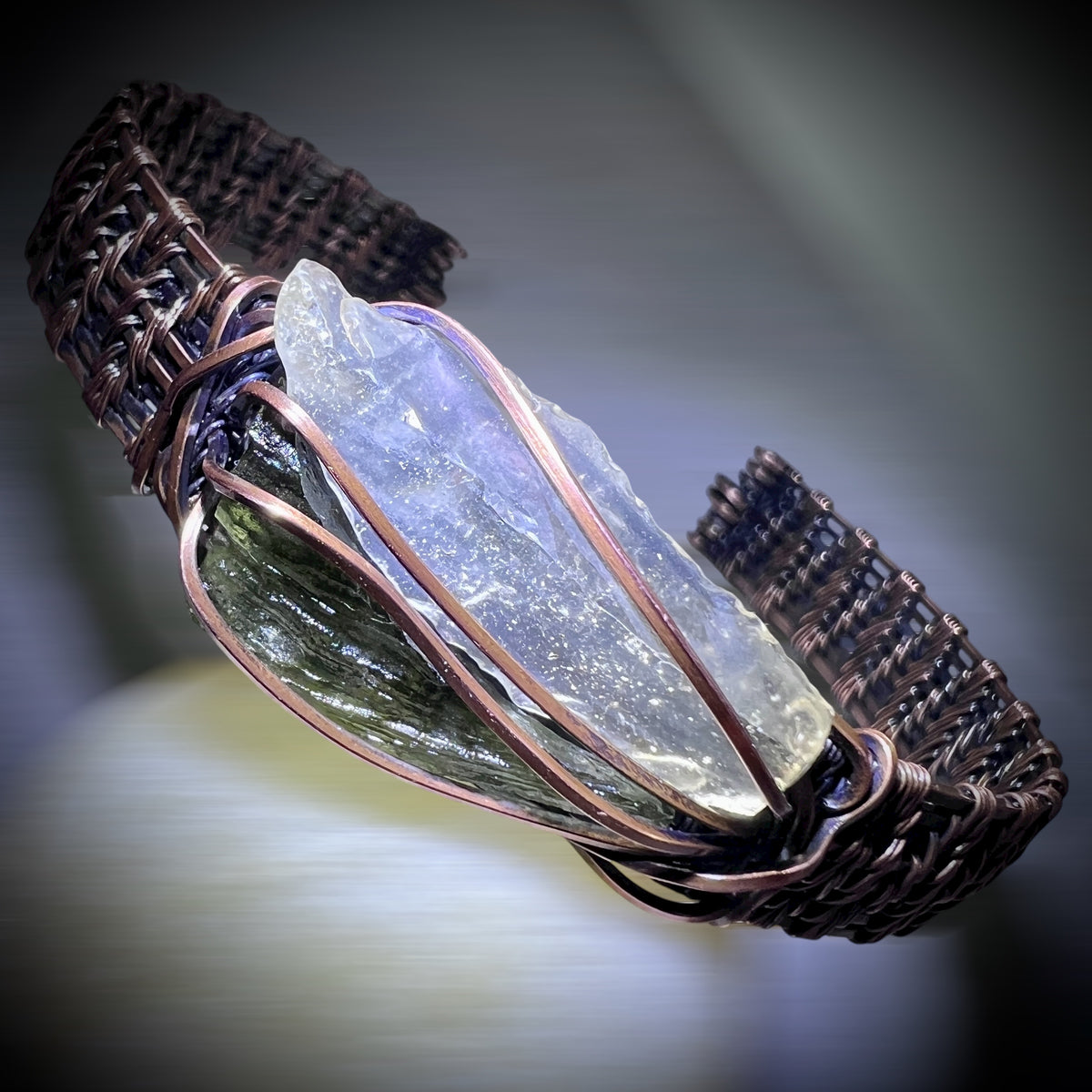 Moldavite & LDG Copper Bracelet.